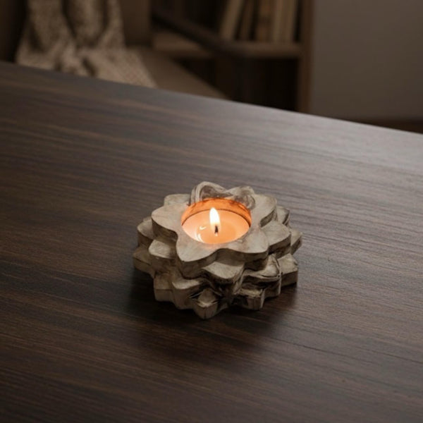 Handcrafted Lotus Flower Tealight Candle Holder - Rustic Home Decor for Diwali, Pooja, Table Centerpiece - Unique Festival Gift