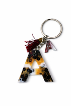 Maroon Sequin Initial Keychain | Alpha Charm Alphabet Resin Key Ring (A–Z) | Personalized Letter Keychain with White & Gold Accents for Gift, Bags, Car Keys & Daily Use