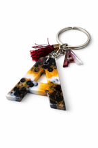 Maroon Sequin Initial Keychain | Alpha Charm Alphabet Resin Key Ring (A–Z) | Personalized Letter Keychain with White & Gold Accents for Gift, Bags, Car Keys & Daily Use