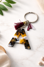 Maroon Sequin Initial Keychain | Alpha Charm Alphabet Resin Key Ring (A–Z) | Personalized Letter Keychain with White & Gold Accents for Gift, Bags, Car Keys & Daily Use