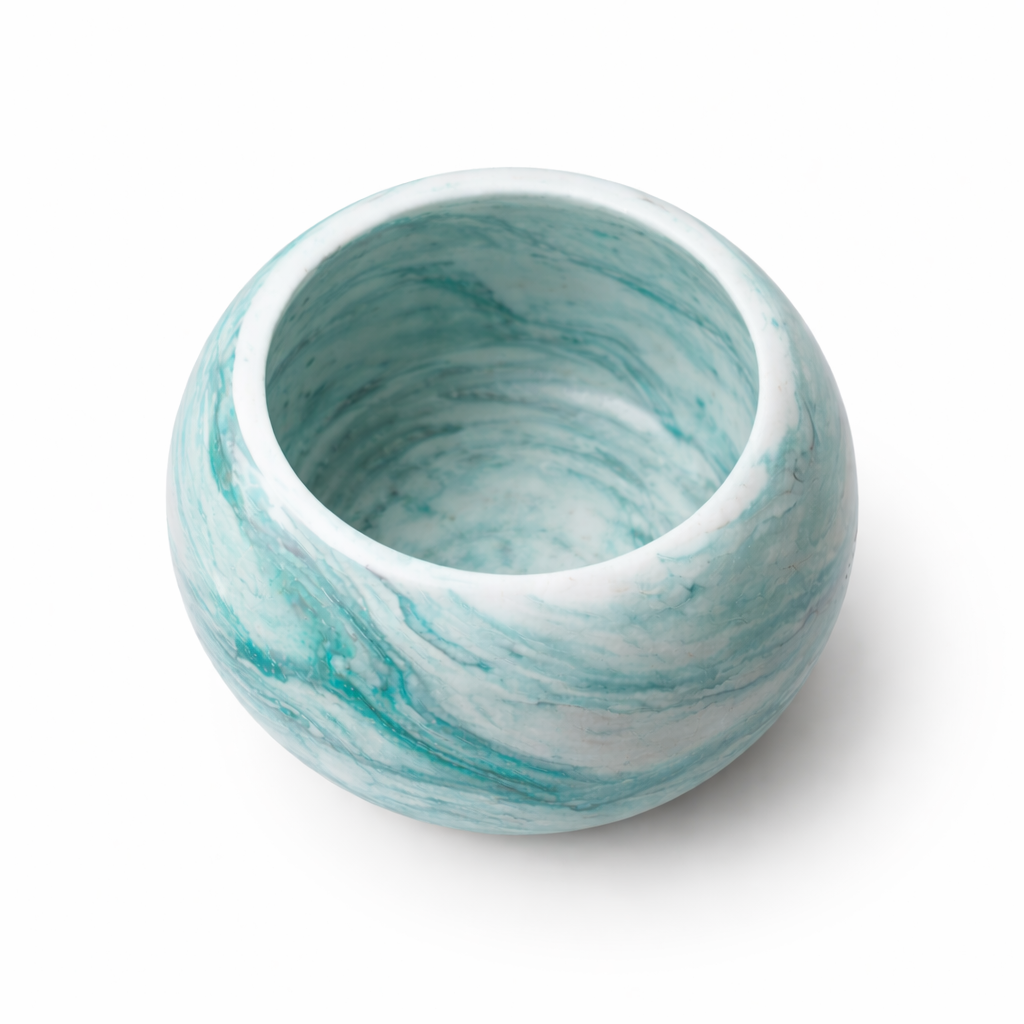 Turquoise marbled round succulent planter.