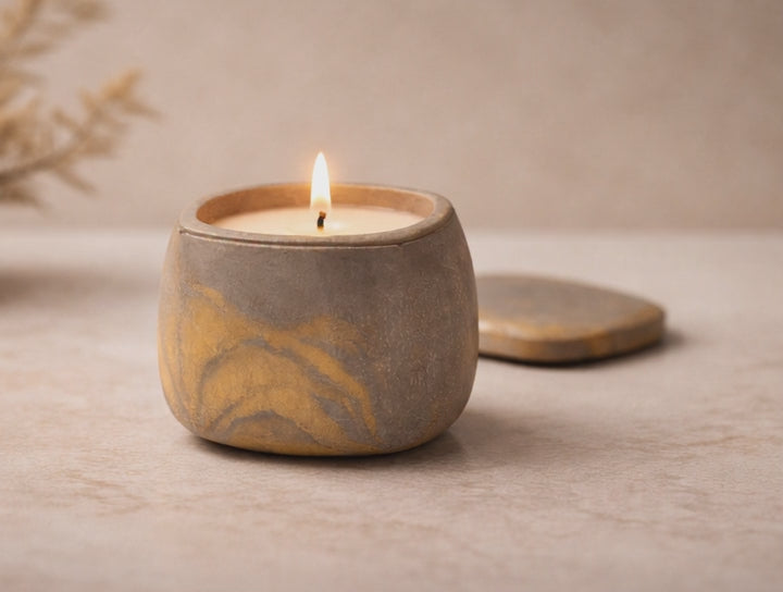 Aesthetic Brown Jar Candle With Golden Touch | Modern  | Square Shape - Set of 2